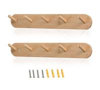 Edergoo Coat Hooks Wall Mounted 2 Pack, Heavy Duty Bamboo Coat Hook with 10 Hooks, Natural Coat Hooks for Wall to Hang Clothes, Scarf