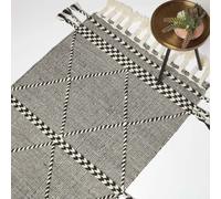 HOMESCAPES Edessa Black & White Kilim Wool Rug - 160 x 230 cm