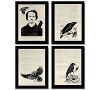 Edgar Allan Poe Collection of 4 UNFRAMED (8x10 inch) Gothic Home Decor Wall Art Prints - Edgar Allen Poe Decor Quote The Raven NEVERMORE Poems Gifts - Dark Academia Room Decor Victorian Oddities Goth
