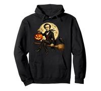 Edgar Allen Poe Jack O Lantern Pumpkin Full Moon Broomstick Pullover Hoodie