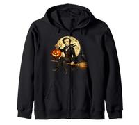 Edgar Allen Poe Jack O Lantern Pumpkin Full Moon Broomstick Zip Hoodie