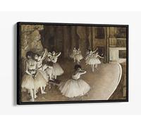 Edgar Degas, Ballet Rehearsal On Stage Canvas Floater Frame Print Picture Art - Black Frame 12 inch wide x 8 inch high