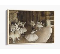 Edgar Degas, Ballet Rehearsal On Stage Canvas Floater Frame Print Picture Art - Light Oak Frame 12 inch wide x 8 inch high
