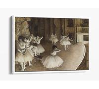Edgar Degas, Ballet Rehearsal On Stage Canvas Floater Frame Print Picture Art - White Frame 24 inch wide x 16 inch high