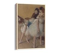 Edgar Degas Dance Examination White Canvas Floater Frame Print Picture Art - Light Oak Frame 16 inch wide x 24 inch high
