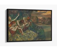 Edgar Degas, Four Dancers Gold Brown Canvas Floater Frame Print Picture Art - Black Frame 12 inch wide x 8 inch high