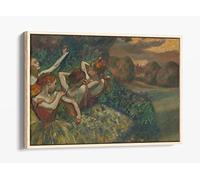 Edgar Degas, Four Dancers Gold Brown Canvas Floater Frame Print Picture Art - Light Oak Frame 36 inch wide x 24 inch high