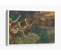 Edgar Degas, Four Dancers Gold Brown Canvas Floater Frame Print Picture Art - White Frame 36 inch wide x 24 inch high