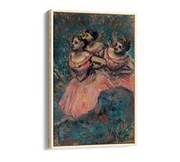 Edgar Degas Three Dancers Pink Blue Canvas Floater Frame Print Picture Art - Light Oak Frame 20 inch wide x 30 inch high