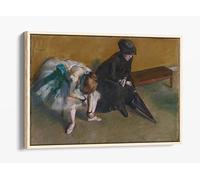 Edgar Degas, Waiting Canvas Floater Frame Print Picture Art - Light Oak Frame 24 inch wide x 16 inch high