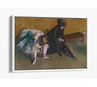 Edgar Degas, Waiting Canvas Floater Frame Print Picture Art - White Frame 18 inch wide x 12 inch high