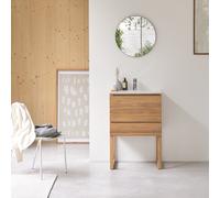 Edgar - Solid teak and moon terrazzo bathroom cabinet - 60 cm Light Brown