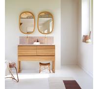 Edgar - Solid teak and premium pink terrazzo bathroom unit, 120 cm. Pink