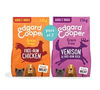 Edgard & Cooper Grain Free Adult Dog Dry Food Bundle - Fresh Meat, High Protein & Natural Ingredients - Chicken, 2.5kg + Venison & Duck, 2.5kg