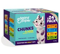 Edgard Cooper Wet Cat Food Chunks, Multipack, (Chicken/Salmon/Turkey/Lamb, 24 x 85g), for sterilised or active cats, fresh meat with natural ingredients