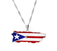 Edgda Womens Fashion Stainless Steel Puerto Rico Map Pendant Necklace, Stainless Steel, No Gemstone