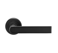 Edge Lever on Round Rose Solid Zinc Alloy Interior Lever Handle Set with Sleek Contemporary Design for UK Interiors (Matt Black, Retail Packaging)