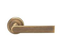 Edge Lever on Round Rose Solid Zinc Alloy Interior Lever Handle Set with Sleek Contemporary Design for UK Interiors (Antique Brass, Retail Packaging)