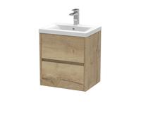 Edge Square Wall Hung 2 Drawer Vanity Unit & Ceramic Basin, 500mm - Woodgrain Autumn Oak - Balterley