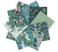 EDGEAM 10 Pieces 10" x 10" Cotton Fabric Bundles Flower Pattern Precut Squares Fabric Patchwork for Quilting Sewing DIY Crafting Decorative Fabric Scrapbooking Artcraft (Green A)