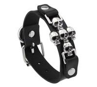 Edged Crossbones Punk Rock Skull Charm Synthetic Leather Wrist Jewelry for Alternative Style Statement Punk Cross Skull