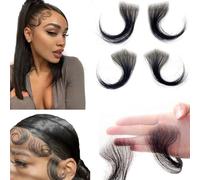Edges Baby Hair Top Swiss HD Lace 100% Real Human Hair Reusable Breathable Invisible Lace Hairline Stripes Natural Black Curly for Women (4pcvyi)