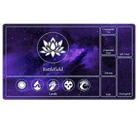 EDGFRTOIO MTG Playmat Stitched with Magic Zone for MTG Card Game Playing, Commander Board Game Desk Mat Duel Mat Card Battles Binder Deck 24x14inches for Beginner, Galaxy Purple Mana