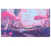 EDGFRTOIO Playmat with Zones for MTG Card Game Playing, Game Mats Tabletop Magic Play Mats 24"x14" Commander Deck Gaming Desk Duel Mat Card Gameplay Mats for Beginner, Anime Pink Mushroom Forest