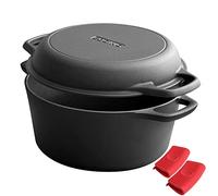 EDGING CASTING 2-in-1 Pre-Seasoned Cast Iron Dutch Oven Pot with Skillet Lid Cooking Pan, Cast Iron Skillet Cookware Pan Set with Dual Handles Indoor Outdoor for Bread, Frying, Baking, Camping, 7QT
