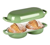 EDGING CASTING Double Dutch Oven for Sourdough Bread Baking, Dual Round Bread Pot for Homemade, Enameled Cast Iron Dutch Oven Pot with Lid, Loaf Bread Pan, 500°F Oven Safe, Pistachio Green