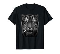 Edgy Black White Tiger Smoking Wild Cat Art T-Shirt