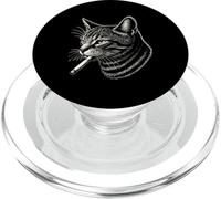 Edgy Cat with Cigarette Neon Green Outline Art PopSockets PopGrip for MagSafe