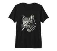 Edgy Cat with Cigarette Neon Green Outline Art Premium T-Shirt