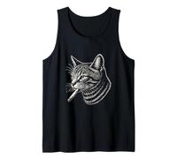 Edgy Cat with Cigarette Neon Green Outline Art Tank Top