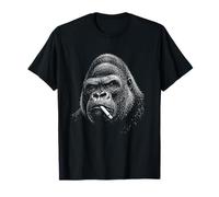 Edgy Gorilla Smoking Cigarette Engraving Style Primate Art T-Shirt