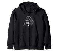 Edgy Gorilla Smoking Cigarette Engraving Style Primate Art Zip Hoodie