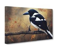 Edgy Magpie Bird Canvas Wall Art Print 30x20 Inch
