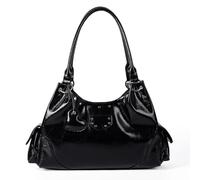 Edgy Motorcycle Styles Shoulder Bag with Love Handle Korean Fashion Design Practical PU Leather Multiple Pockets Women ' s Bag