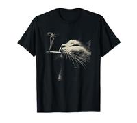 Edgy Smoking Cat Bright Green Eyes Halftone Style T-Shirt