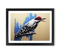 Edgy Woodpecker Bird Abstract Framed Print | A4 Black Framed Wall Art | Ready to Hang | Abstract Animal Picture | Living Room Bedroom Lounge Office