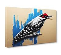 Edgy Woodpecker Bird Canvas Print | Gallery Wrapped 30mm Frame Wall Art | 30x20 inches | Ready to Hang | Abstract Animals Picture | Living Room Bedroom Lounge Office