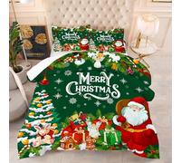 EDGZKO Comforter Set Green Christmas: King Size Merry Xmas Santa Claus Bedding Sets Christmas Tree Snowflakes Quilts for Adults Women Men New Year Decor Bed Set 1 Comforter & 2 Pillowcases