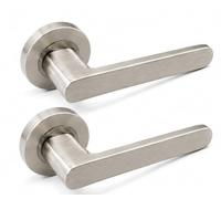 EDH Khoa Internal Door Handles Satin Nickel, 1 Pair Modern Lever on Round Rose Handle Set, Concealed Fixings, 132mm Straight Lever