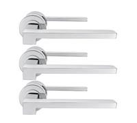 EDH Polished Chrome Internal Door Handles - Modern Lever on Round Rose Door Handle Set (3 Pairs) - Contemporary Zinc Alloy Interior Door Handles for Bedroom, Bathroom, Living Room & Office