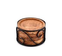 EDHAS Acacia Wood Coaster Set of 4 With Iron Holder for Tea, Drinks, Mugs, Cans, Glasses for Any Table Type