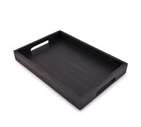 EDHAS Acacia Wood Rectangle BLACK Serving Tray for Breakfast Dinner Drinks Kitchen Dining Living Bathroom With Handle (38.1cm x 25.4cm x 4.06cm)