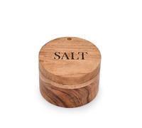 EDHAS Acacia Wood Round Salt and Spice Box with Magnetic Swivel Lids for Kitchen Countertop Salt Engraved on Lid (8.89cm x 8.89 x 6.35cm)