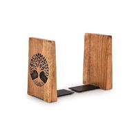 EDHAS Decorative Bookends Iron & Acacia Wood Decorative Bookshelf Book Ends Heavy Duty Bookends Desktop Organize Books (4" X 4" X 6"), (Set of 2)