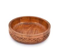 EDHAS Decorative Red Finished Mango Wood Round Carved Bowl for Food, Fruits, Salad, or Popcorn - Kitchen Counter (25.4cm x 25.4cm x 6.35cm)