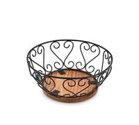 EDHAS Iron Fruit Bowl with Wooden Base for Kitchen Countertop & Dining Room and Pantries (22.86cm x 22.86cm x 10.16cm)